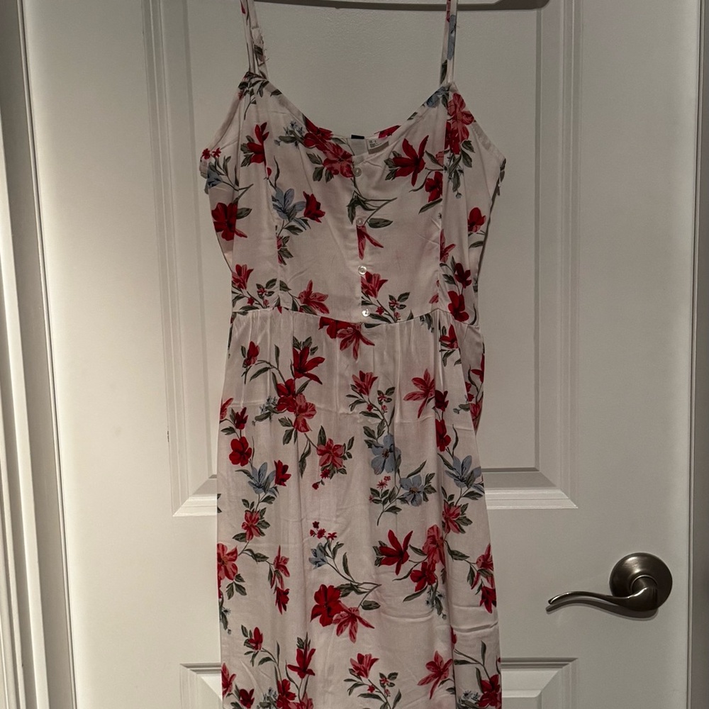 H&M Spaghetti Strap Floral Dress - Red and Blue on White